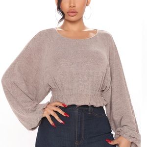 Fashion Nova See the Good Long Sleeve Crop Too Sweater Brown